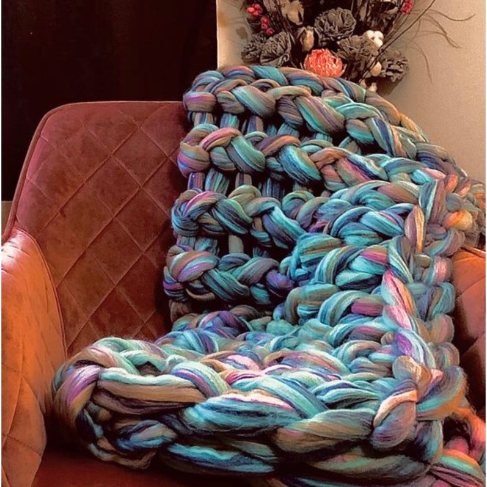 Chunky Knit Blanket Chunky Throw Unicorn Rainbow